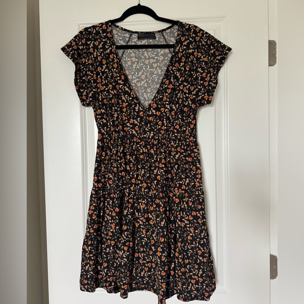 Urban Outfitters Black and Orange Floral Midi Dress